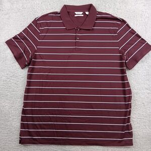 Calvin Klein Polo Shirt Mens XXL Burgundy Striped Liquid Touch Cotton